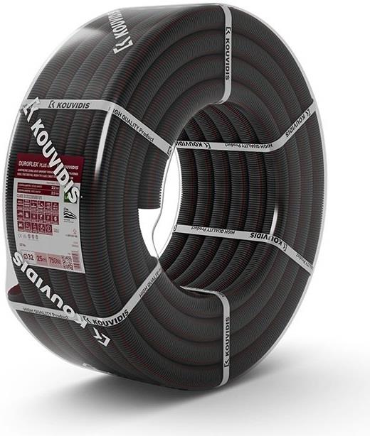 Гофрирана тръба вън. ф 25 мм вътр. ф 17.7 мм 750 N клас 3333 цвят Черен UV стабилизирана HF DUROFLEX 25 м Kouvidis