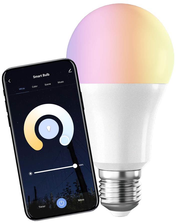 Лампа LED 9W RGBW E27 A60 820lm 220 ° димируема 25000 h управление чрез iOS / Android приложение Commel IoT
