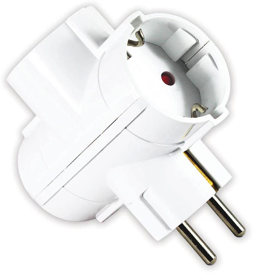 Адаптер за контакт 3 х Шуко Т - образен бял Commel