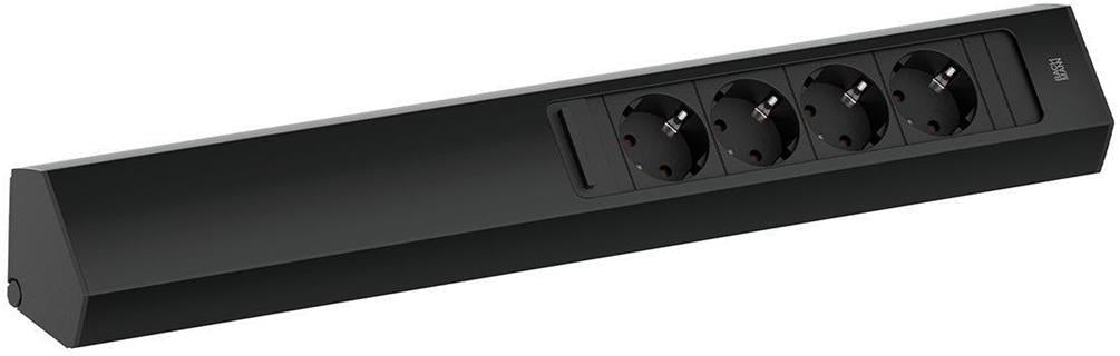 Модул CASIA 2 с 4x Шуко с щора , цвят ЧЕРЕН , с възможност за ъглов монтаж , захранващ кабел 2 м , Bachmann