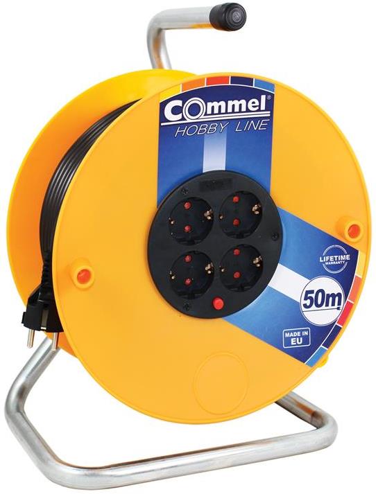 Макара жълта 50 м IP20 H05VV-F 3 G1.5 mm2 термична защита 4 шуко Commel