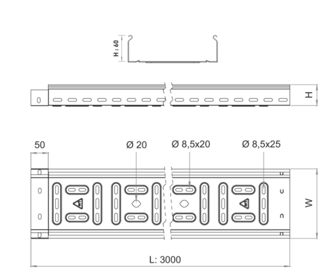 КАБЕЛНА СКАРА 500 / 60/ 1.2 mm , 3 m ПЕРФ.ПОЦИНКОВАНА