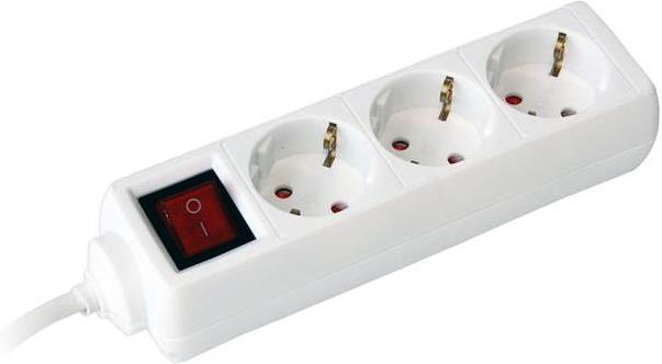 Разклонител с копче БЯЛ 3 x 2 P+ E с кабел 5 метра / 1.5 mm2 Commel