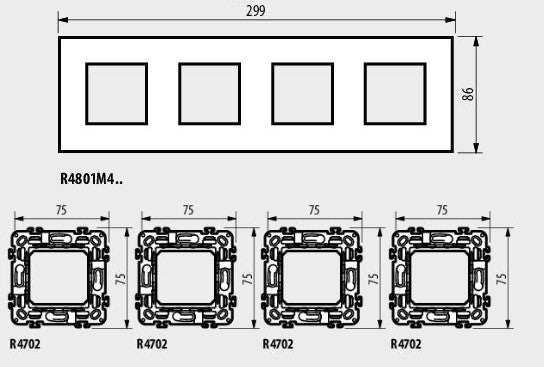 Рамка ЛЕДЕН САТЕН 4х2 мод. НЕМСКИ СТАНДАРТ за монтаж върху носещи рамки 4х2 мод. /блистер/ Classia Bticino