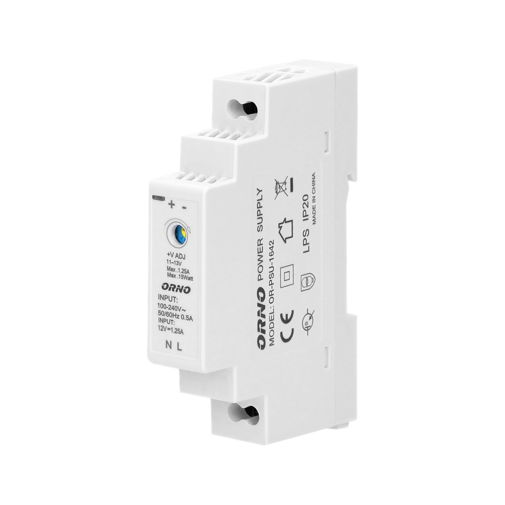 Захранващ блок 1 P In:100...230 Vac Out: 12 V dc 1.25 A , 1 DIN , ORNO