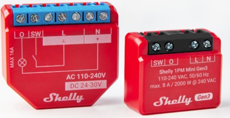 Микромодул Smart реле 1х On/Off 8A с мерител изисква неутрала Shelly 1PM Mini Gen3 - 261590S