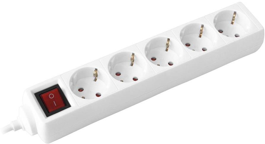 Разклонител с копче БЯЛ 5 x 2 P + E с кабел 3 метра / 1.5 mm2 Commel