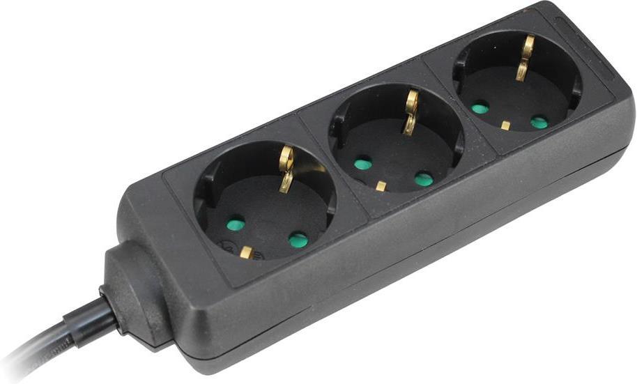 Разклонител ЧЕРЕН 3 x 2 P + E с кабел 1.4 метра / 1.0 mm2 Commel