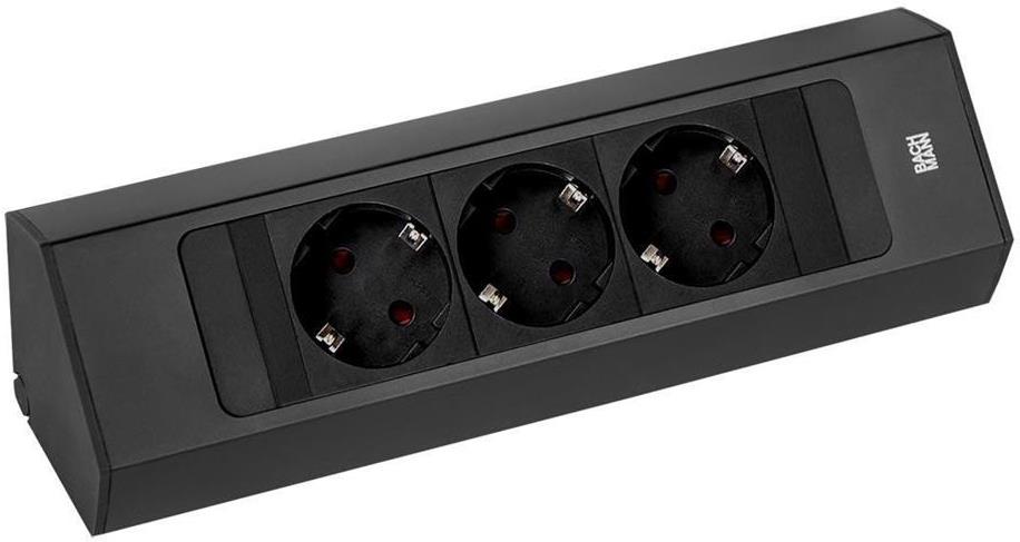 Модул CASIA 2 с 3 x Шуко , цвят ЧЕРЕН , с възможност за ъглов монтаж, захранващ кабел 2 м , Bachmann