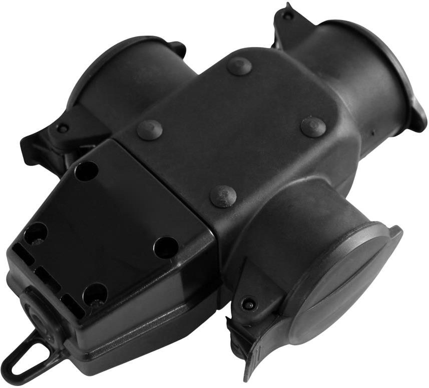 Куплунг 3 х шуко с черен капак Т - образен IP44 16 A гумиран Commel