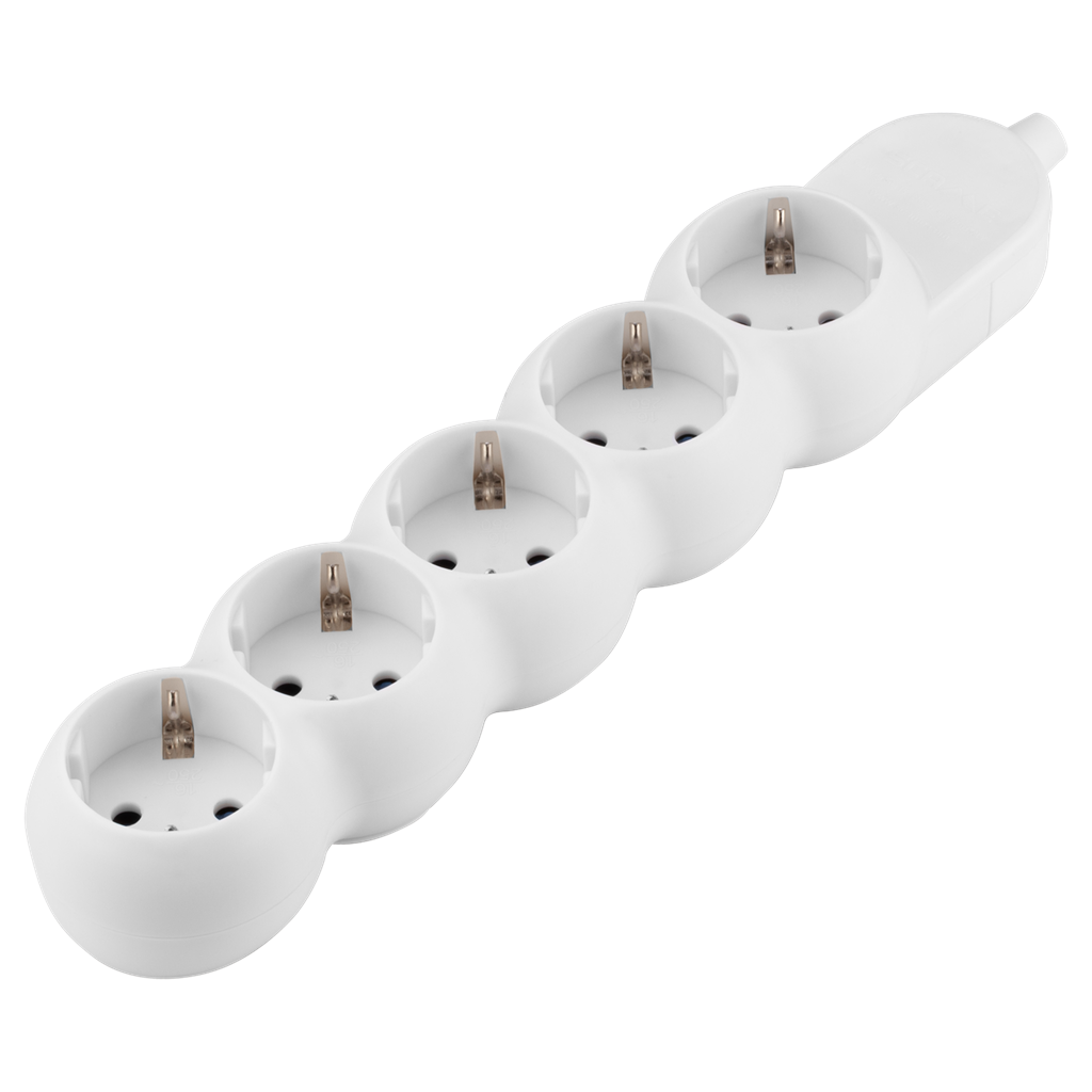 Разклонител БЯЛ 5 x 2 P + E без кабел Sicura Scame