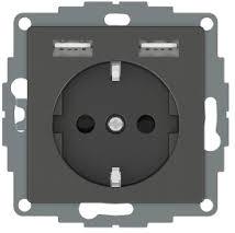 Механизъм контакт шуко 16A + 2хUSB 2.4A 12W с лицев панел цвят Антрацит System M Merten SE
