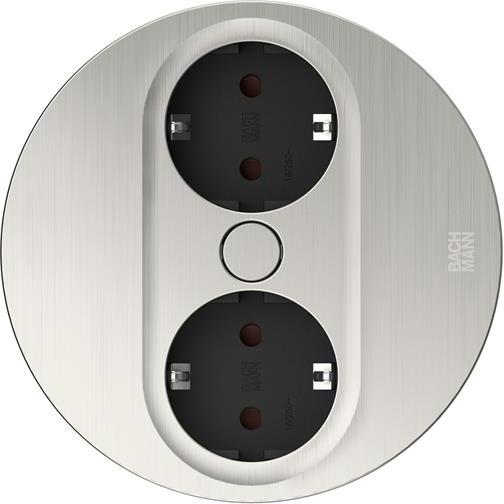 Модул TWIST 2 КРЪГЪЛ с 2 х Шуко , с кабел 2 м , цвят Инокс, Bachmann