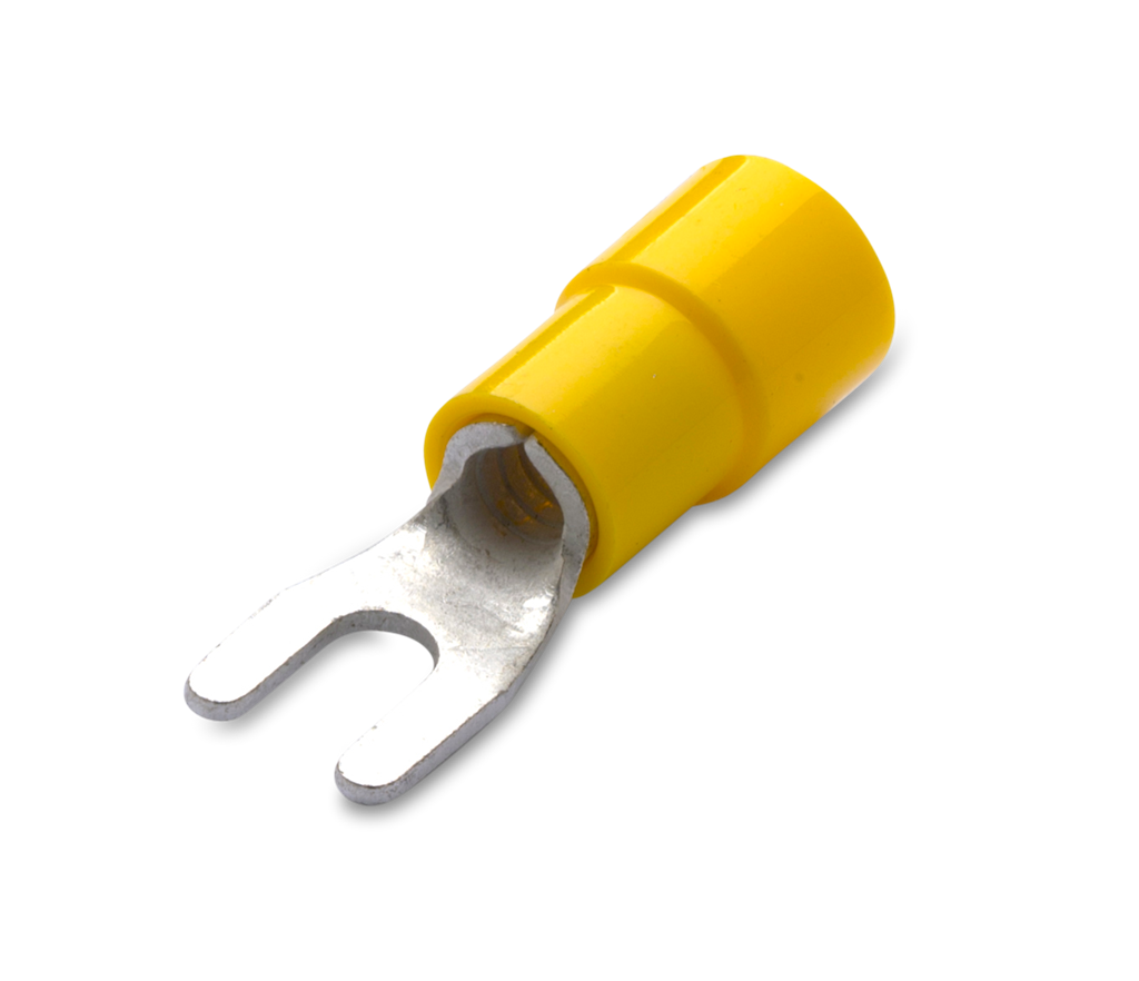 Изолирана кабелна обувка тип вилица 4 - 6 мм2 с диаметър на винта 8 мм жълта / 50бр. пакет / 300 V BM