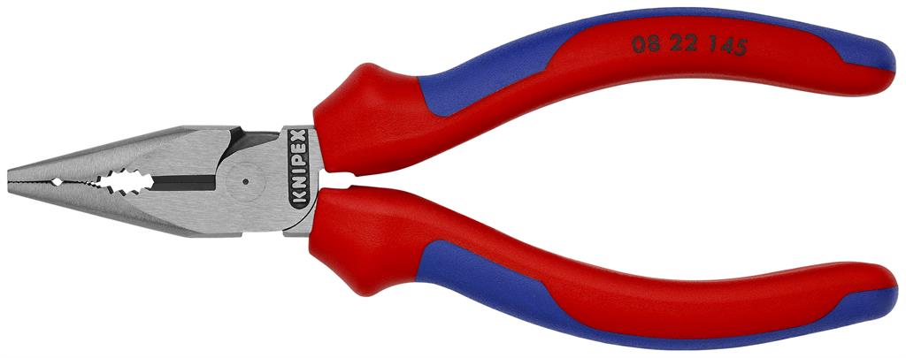 Комбинирани клещи с остър връх, синьо-червена ръкохватка 145мм, Knipex