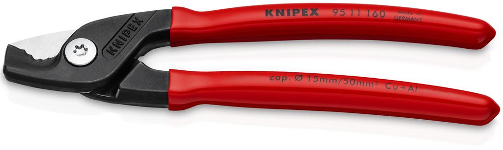 Ножици за рязане на кабел до 50мм2 StepCut, червена ръкохватка 160мм, Knipex