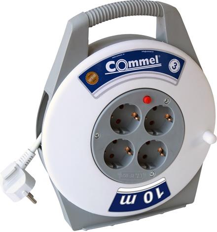 Макара в кутия бяла 10 м IP20 H05VV - F 3 G 1 mm2 термична защита 4 шуко Commel