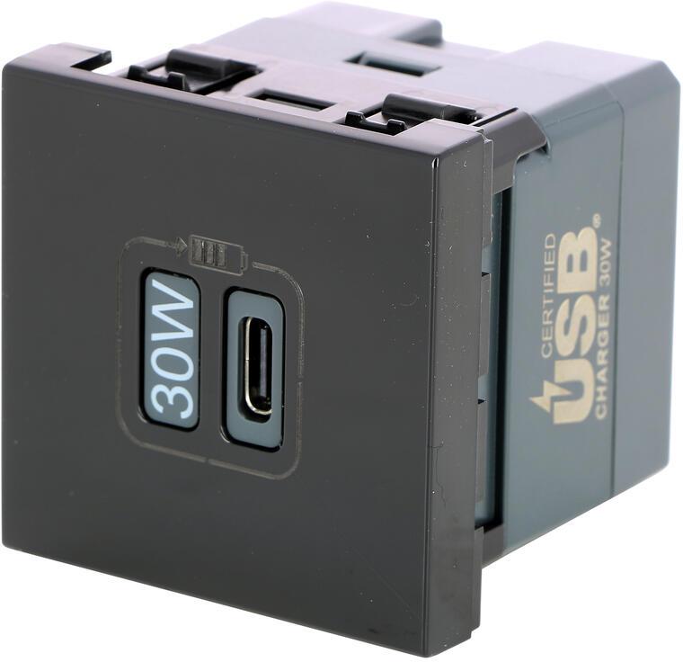 Розетка USB за зареждане тип C Power Delivery 30W 2 мод. цвят Черен Mosaic Legrand