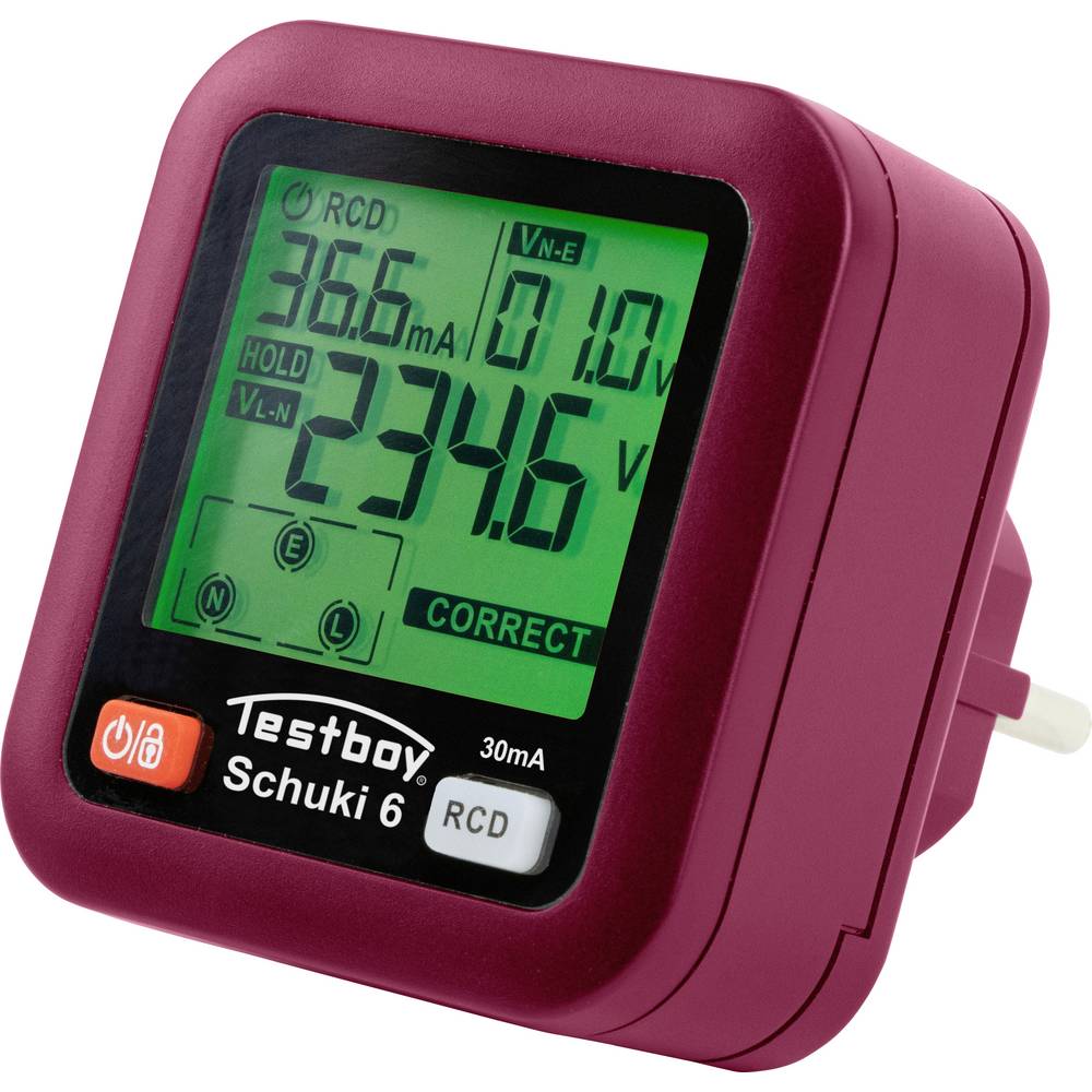 Тестер за контакт шуко CAT II 300 Vac , ДТЗ 30 mA , LCD, Testavit Schuki 6 Testboy