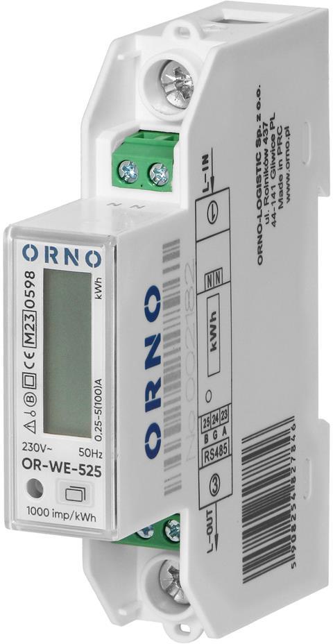 Монофазен електромер за ДИРЕКТНО мерене на ел. енергия, Modbus, еднотарифен, за DIN монтаж 1 мод, 100 A , MID ORNO