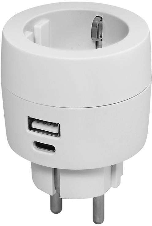 Адаптер за контакт бял с USB A + C 1 х шуко Commel