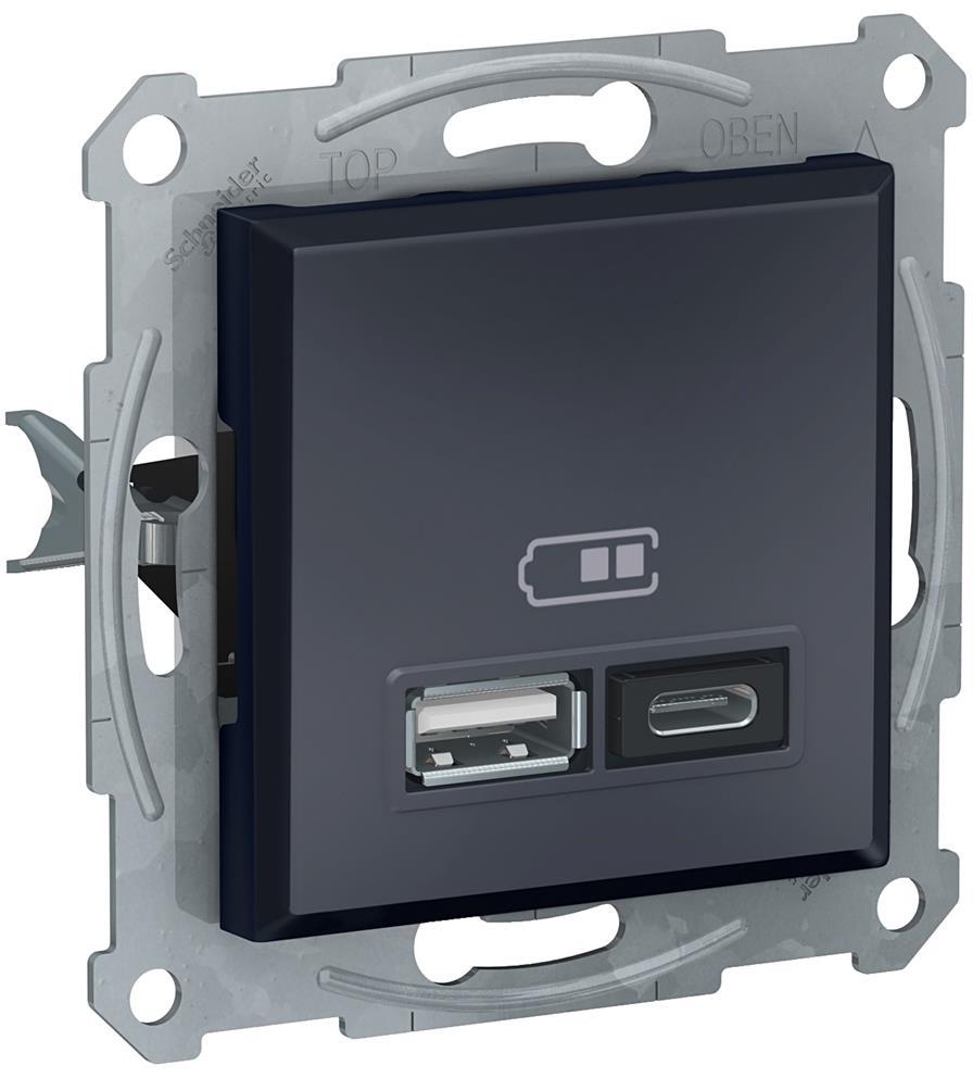 Розетка 2хUSB за зареждане тип A+C 2.4A 12W цвят Антрацит Asfora SE