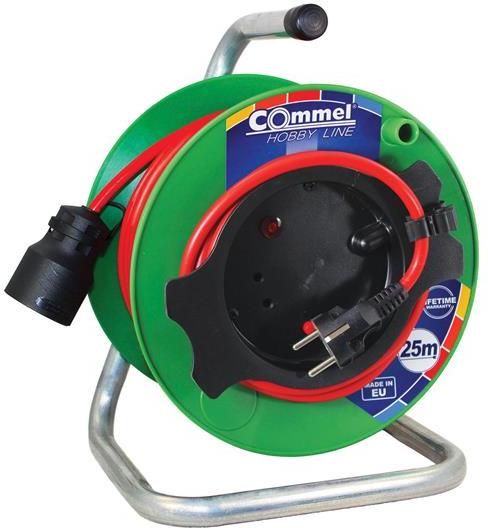 Макара удължител червен 25 м IP20 H05VV-F 3 G 1.5 mm2 с термична защита Commel