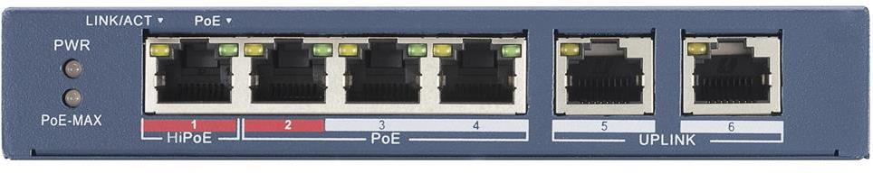 Мрежов комутатор , 4 x 10/ 100 Mbps PoE + 2 x 10 / 100 Mbps uplink порта , 60 W , Hikvision
