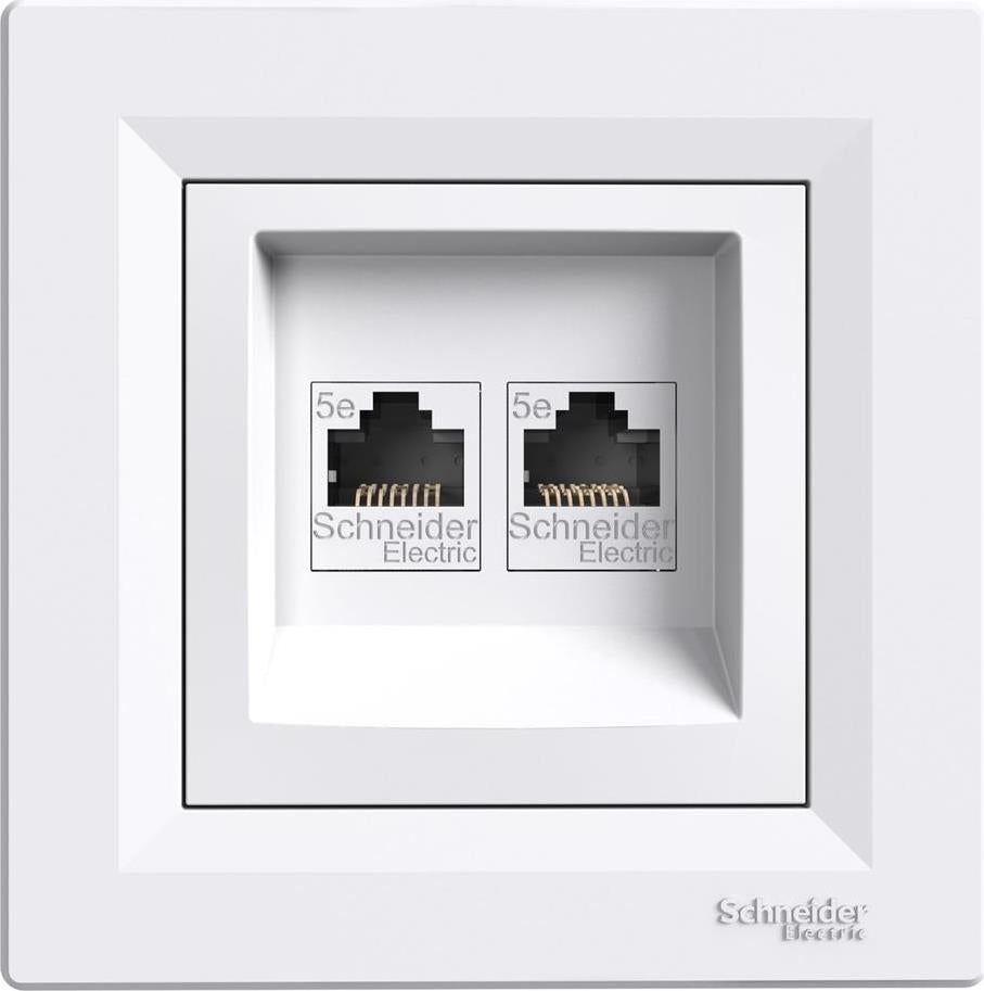 Розетка 2xRJ45 UTP cat.5e моноблок цвят Бял Asfora SE
