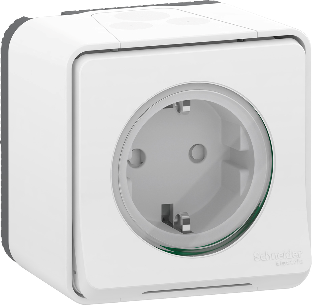 Контакт шуко 16A единичен с детска защита моноблок IP55 автоматични клеми цвят Бял Mureva SE