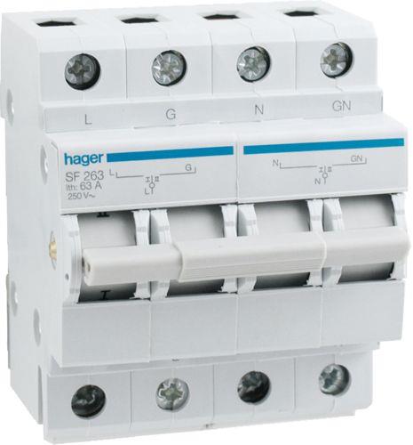 Ум шалтер I - 0 - II DIN монтаж SF263 63 A 2 P 250 V 4 мод. Hager