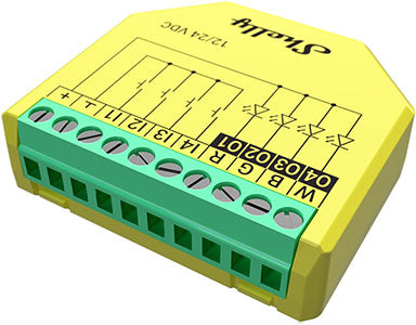 Микромодул Smart реле 4х димер за ленти 120W@12V, 240W@24V Shelly Plus RGBW PM - 265635S