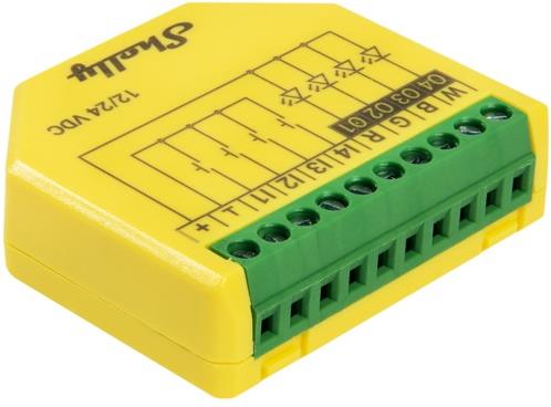 Микромодул Smart реле 4х димер за ленти 120W@12V, 240W@24V Shelly Plus RGBW PM - 265635S