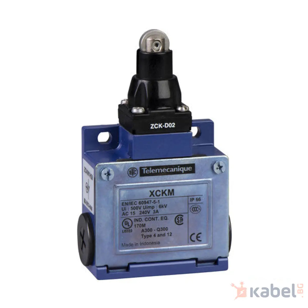 Краен изключвател Шнайдер SPDT - NO + NC, 3 A / 240 VAC, незадържащ, ролка XCKM102