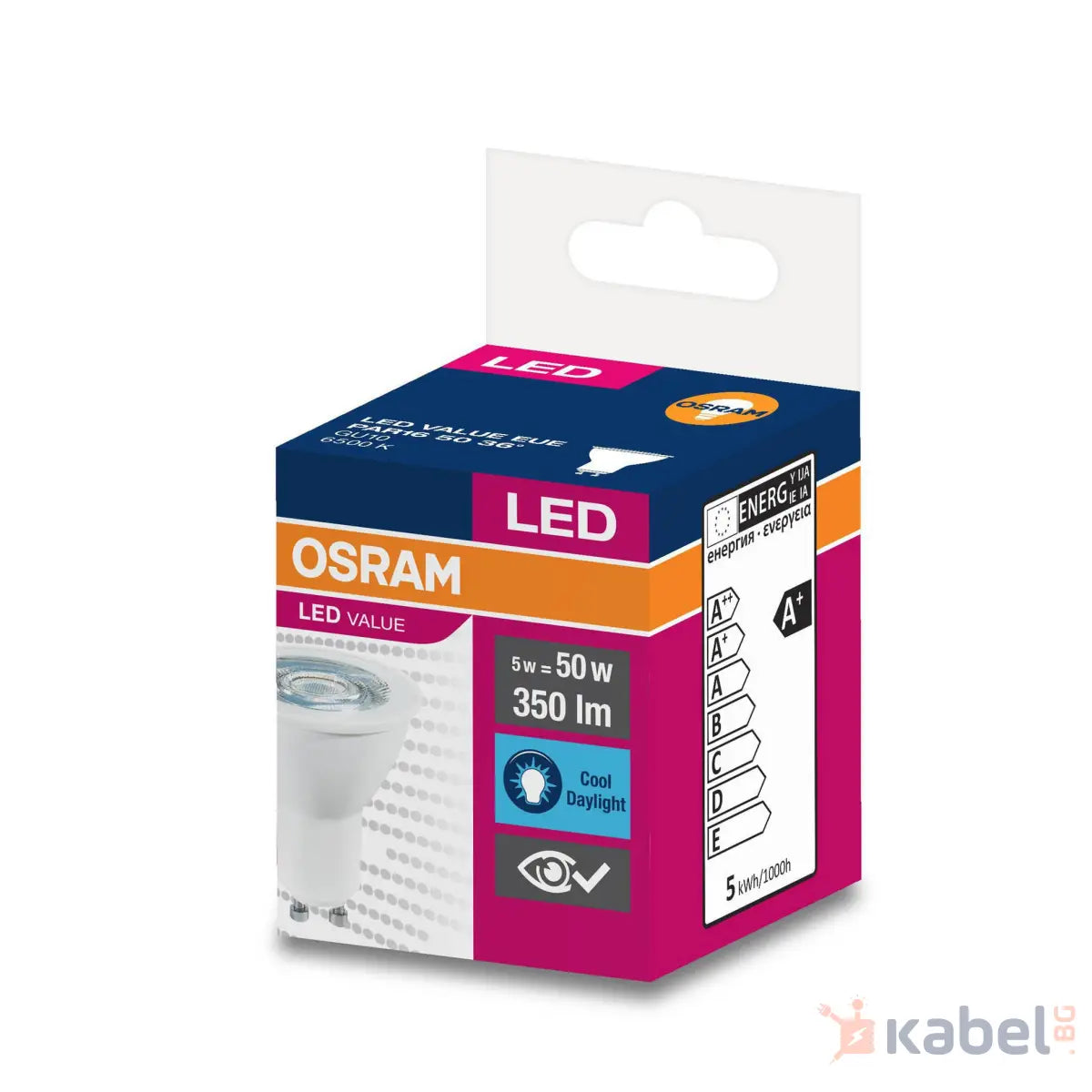ЛАМПА LED VALUE 4.5-5W/865 GU10,6500K,350lm,230V