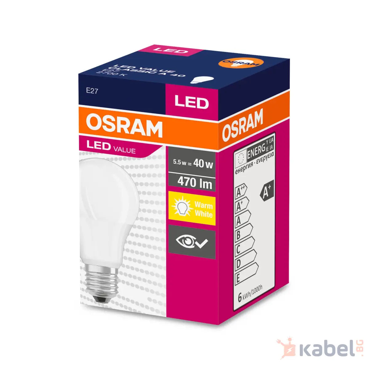 ЛАМПА LED VALUE CL A 4.9-5.5W/827 FR Е27,2700K