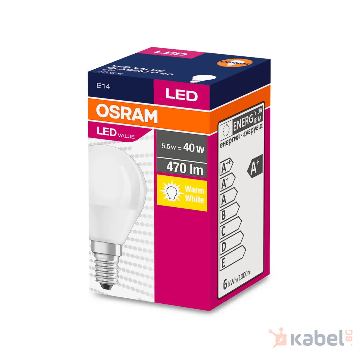 ЛАМПА LED VALUE CL P 4.9-5W/827,Е14,2700K,470lm