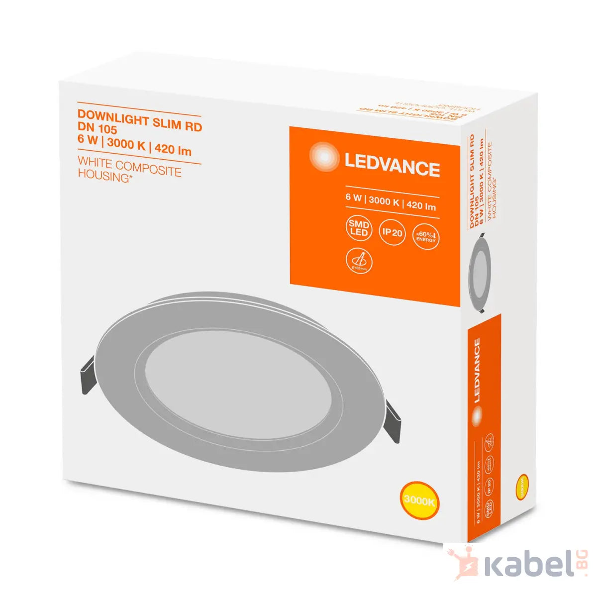 ЛУНА LED SLIM DN105 6W 3000K 420lm Ф118mm 52222