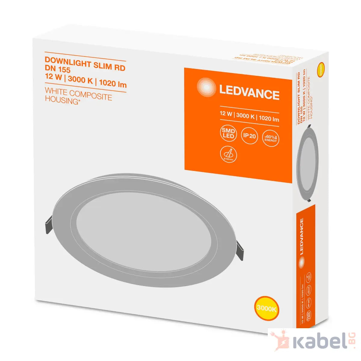 ЛУНА LED SLIM DN155 12W 3000K,1020lm,Ф169mm,52284
