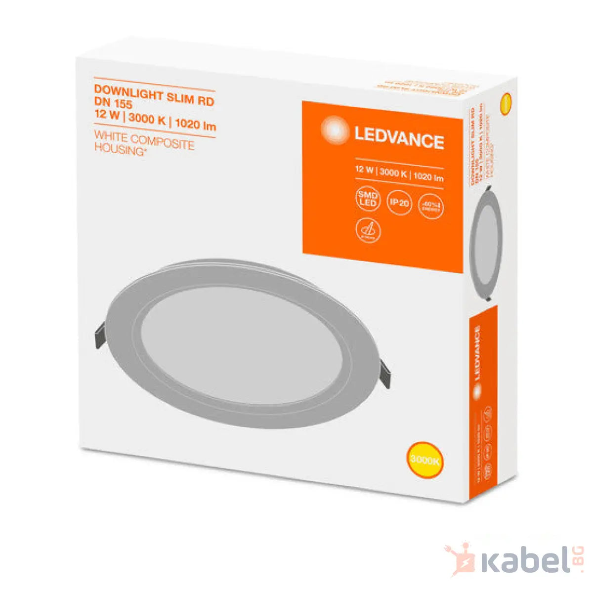 ЛУНА LED SLIM DN155 12W 3000K,1020lm,Ф169mm,52284
