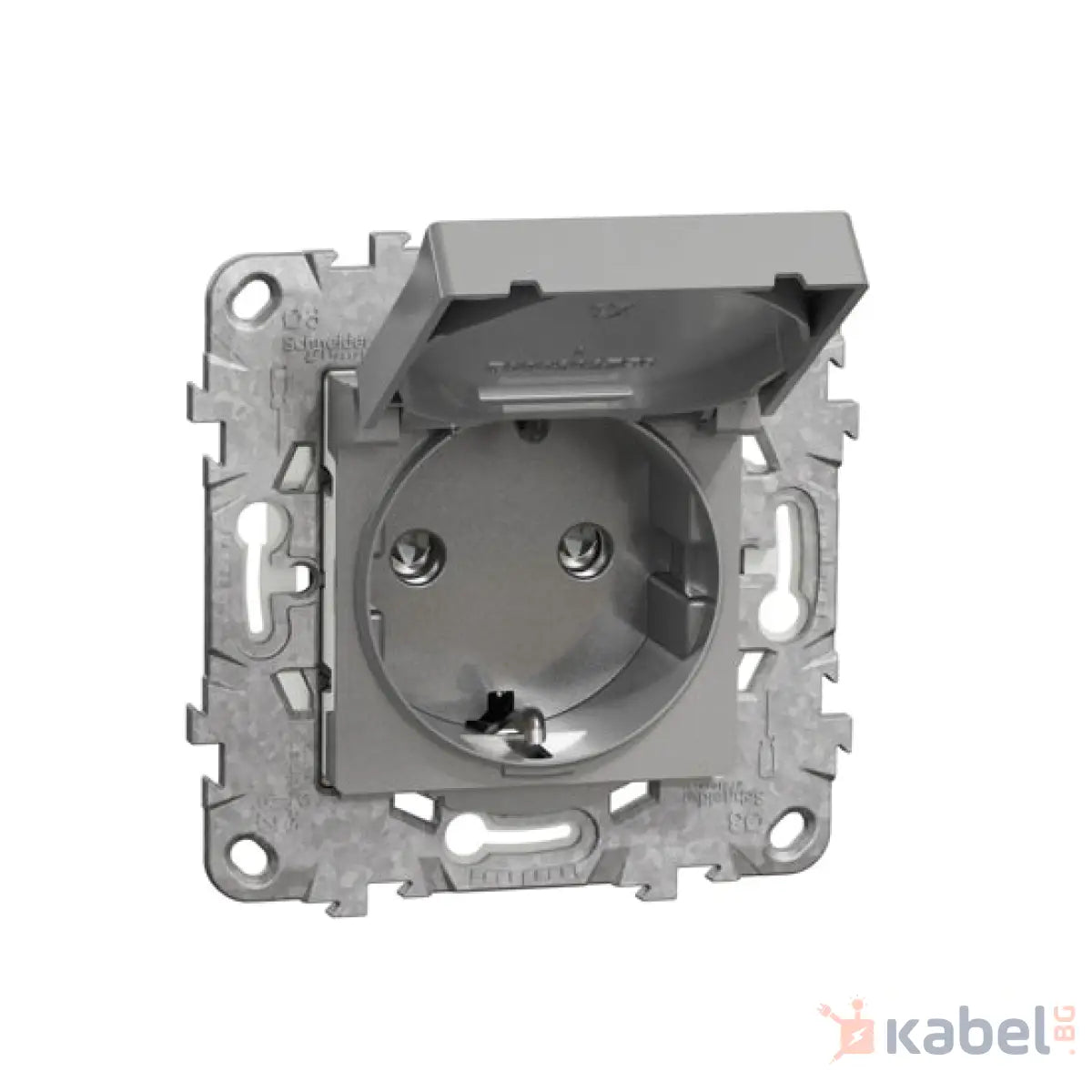 Механизъм на единичен контакт  Нова Уникa Шнайдер Сив алуминий Сив 16A Шуко с капак Скрит - вграден монтаж IP44 New Unica влагозащитен NU508230