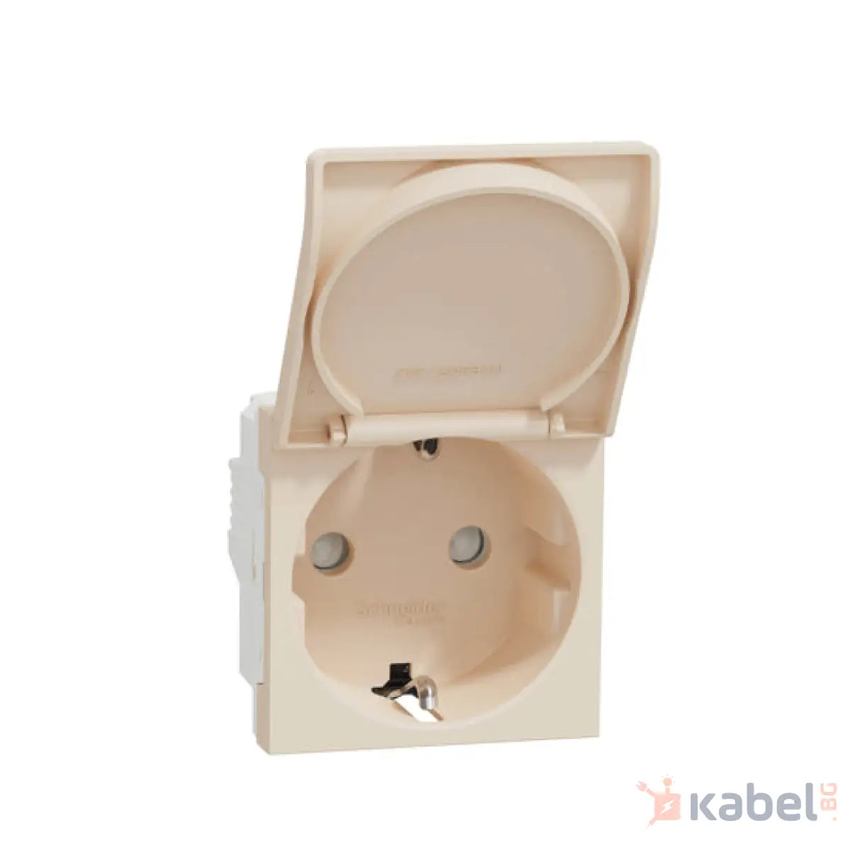 Механизъм на единичен контакт Нова Уникa Шнайдер Слонова кост Бежов 16A Шуко с капак Скрит - вграден монтаж IP21 D New Unica влагозащитен NU303744TA