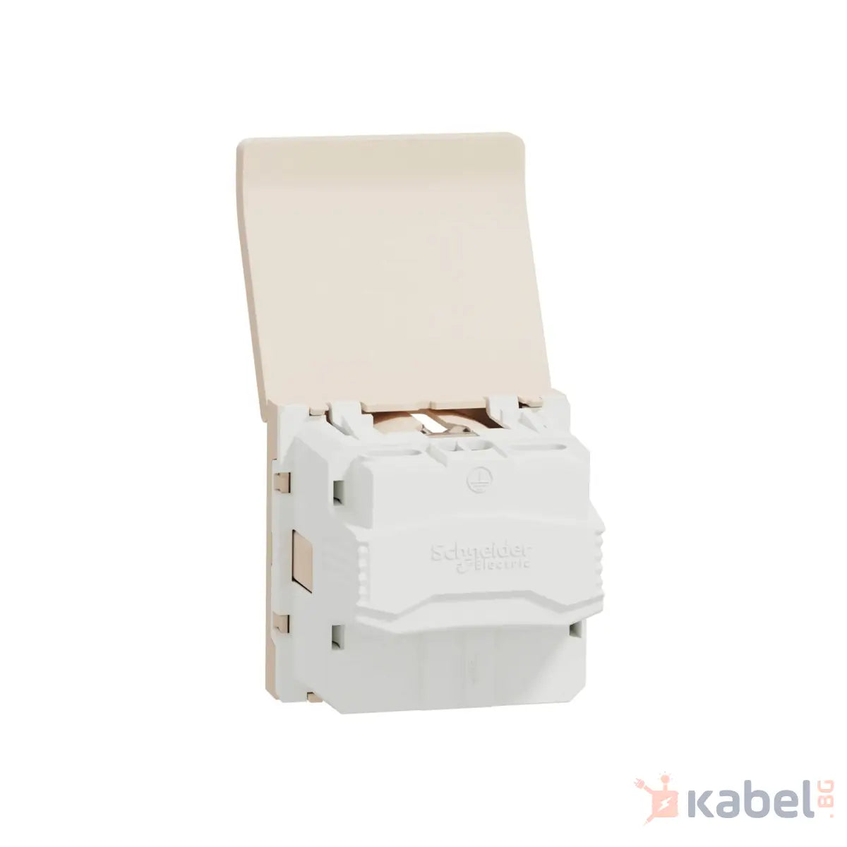 Механизъм на единичен контакт Нова Уникa Шнайдер Слонова кост Бежов 16A Шуко с капак Скрит - вграден монтаж IP21 D New Unica влагозащитен NU303744TA