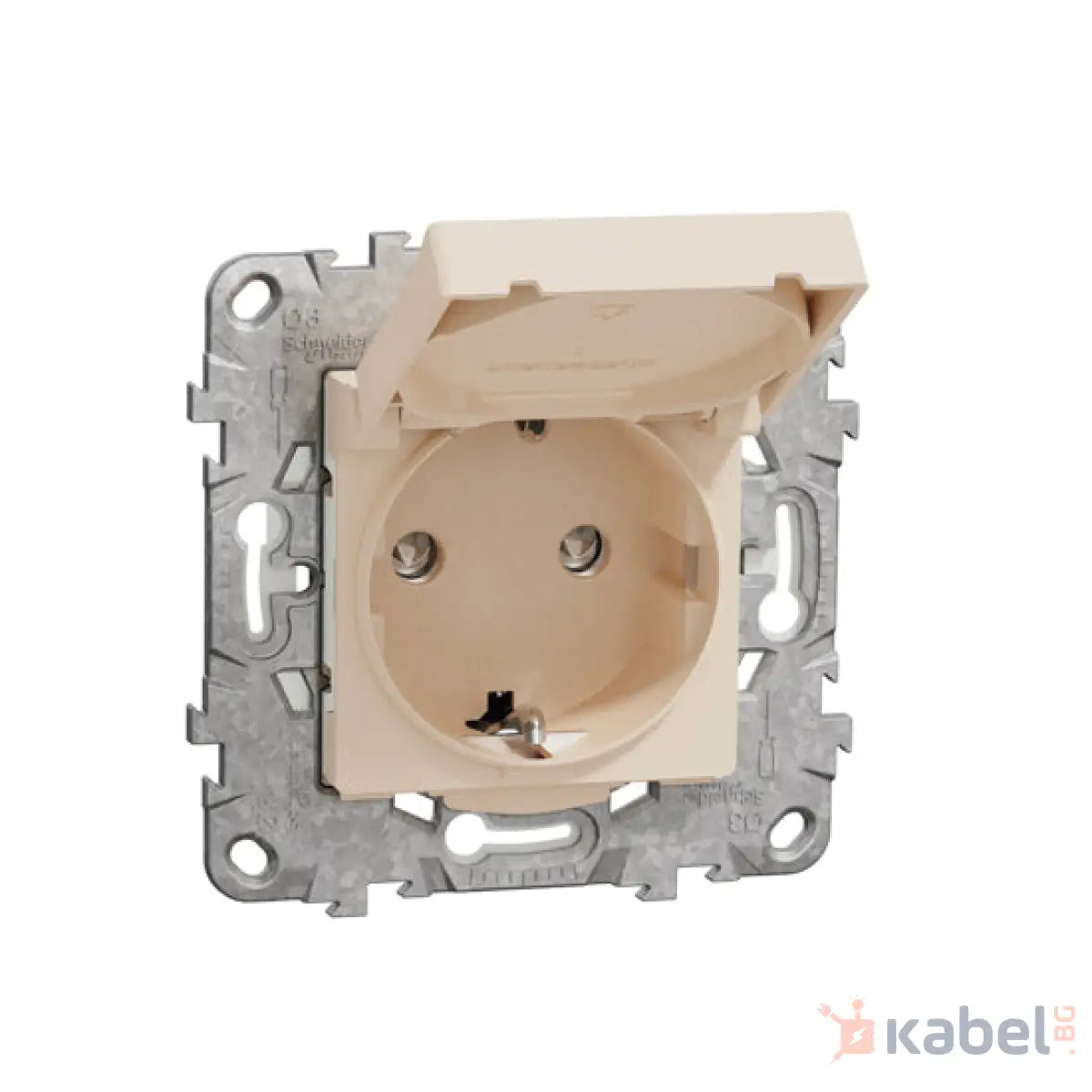 Механизъм на единичен контакт  Нова Уникa Шнайдер Слонова кост Бежов 16A Шуко с капак Скрит - вграден монтаж IP44 New Unica влагозащитен NU508244