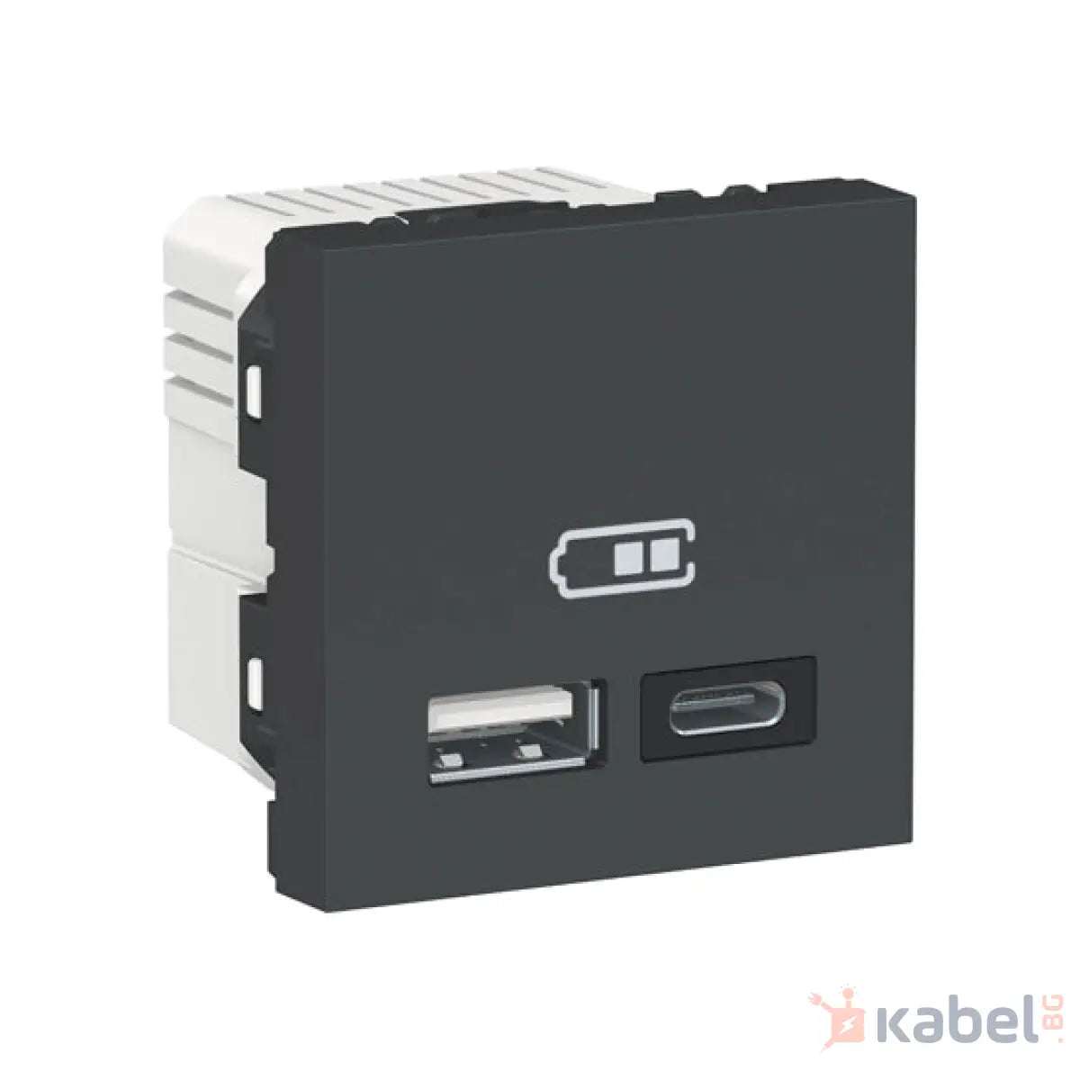 Двоен USB контакт Нова Уникa Шнайдер Антрацит Черен 2.4A с капак, USB Скрит - вграден монтаж IP20 New Unica NU301854