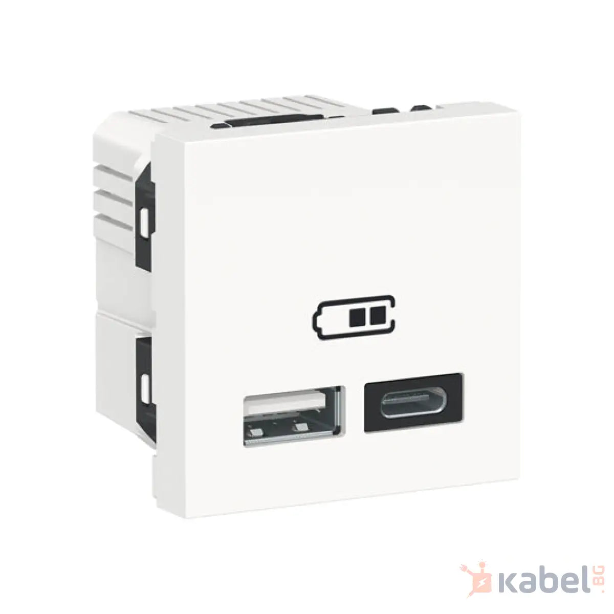 Двоен USB контакт Нова Уникa Шнайдер Бял 2.4A с капак, USB Скрит - вграден монтаж IP20 New Unica NU301818