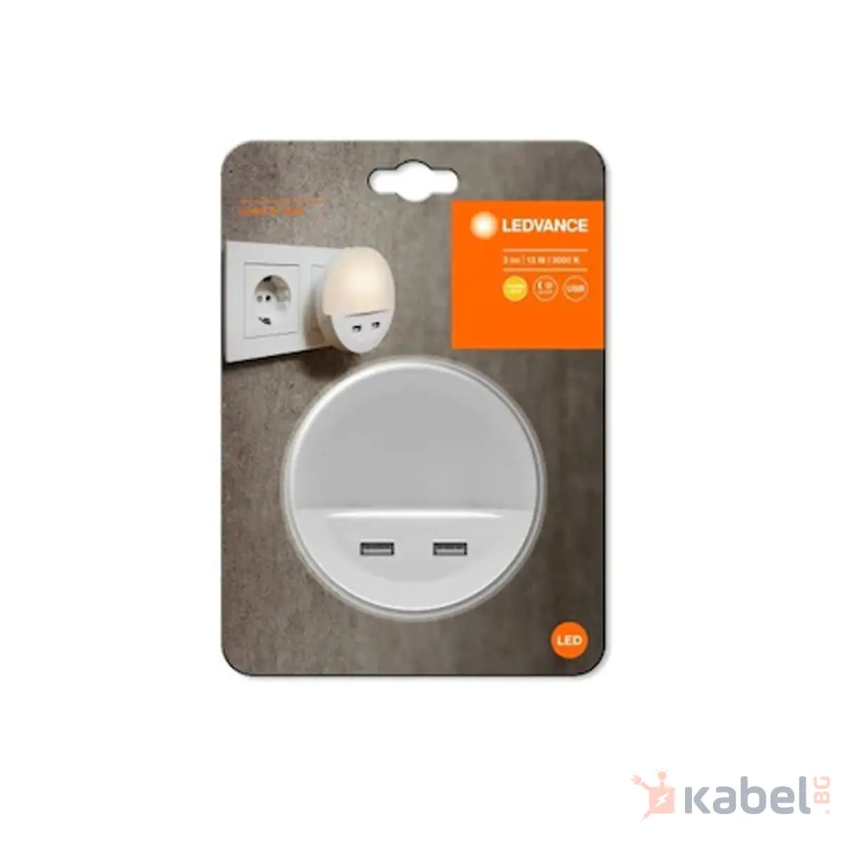 НОЩНА ЛАМПА LED LUNETA+СЕНЗОР+2хUSB 0.2W,3000K,3lm