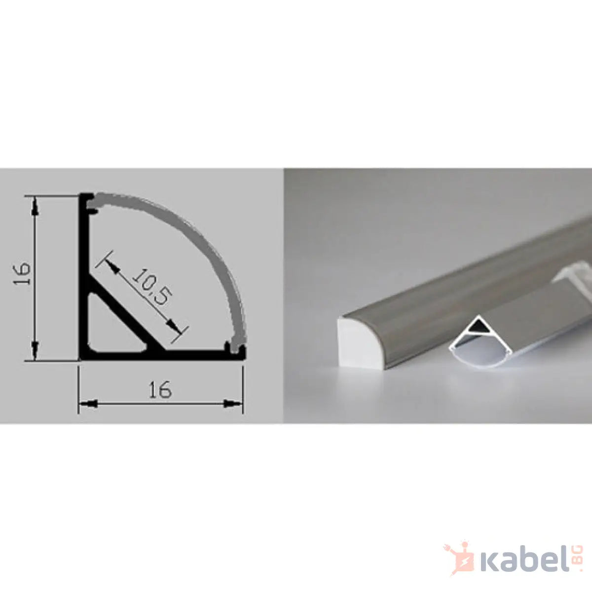 ПРОФИЛ ЛЕНТА LED MC-53-1 3000х16х16mm ЪГЛОВ