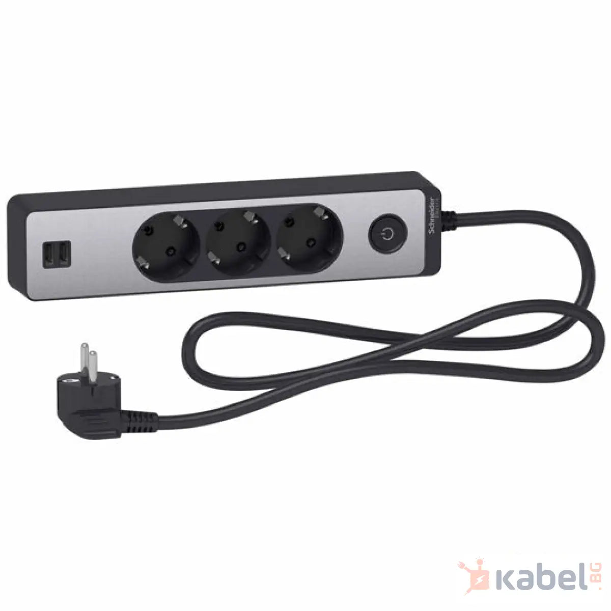 Разклонител с 2х USB, контакт Шнайдер Сив алуминий Сив USB със защита от токов удар