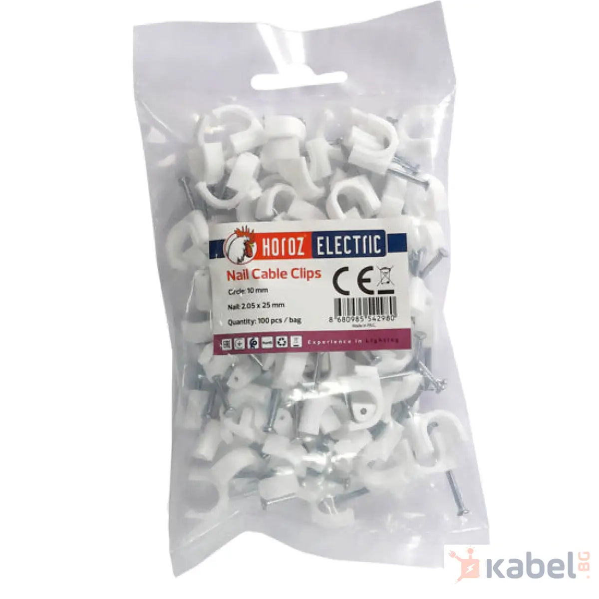 СКОБА ЗА КАБЕЛ 10mm С ПИРОН 100 БР/ПАК